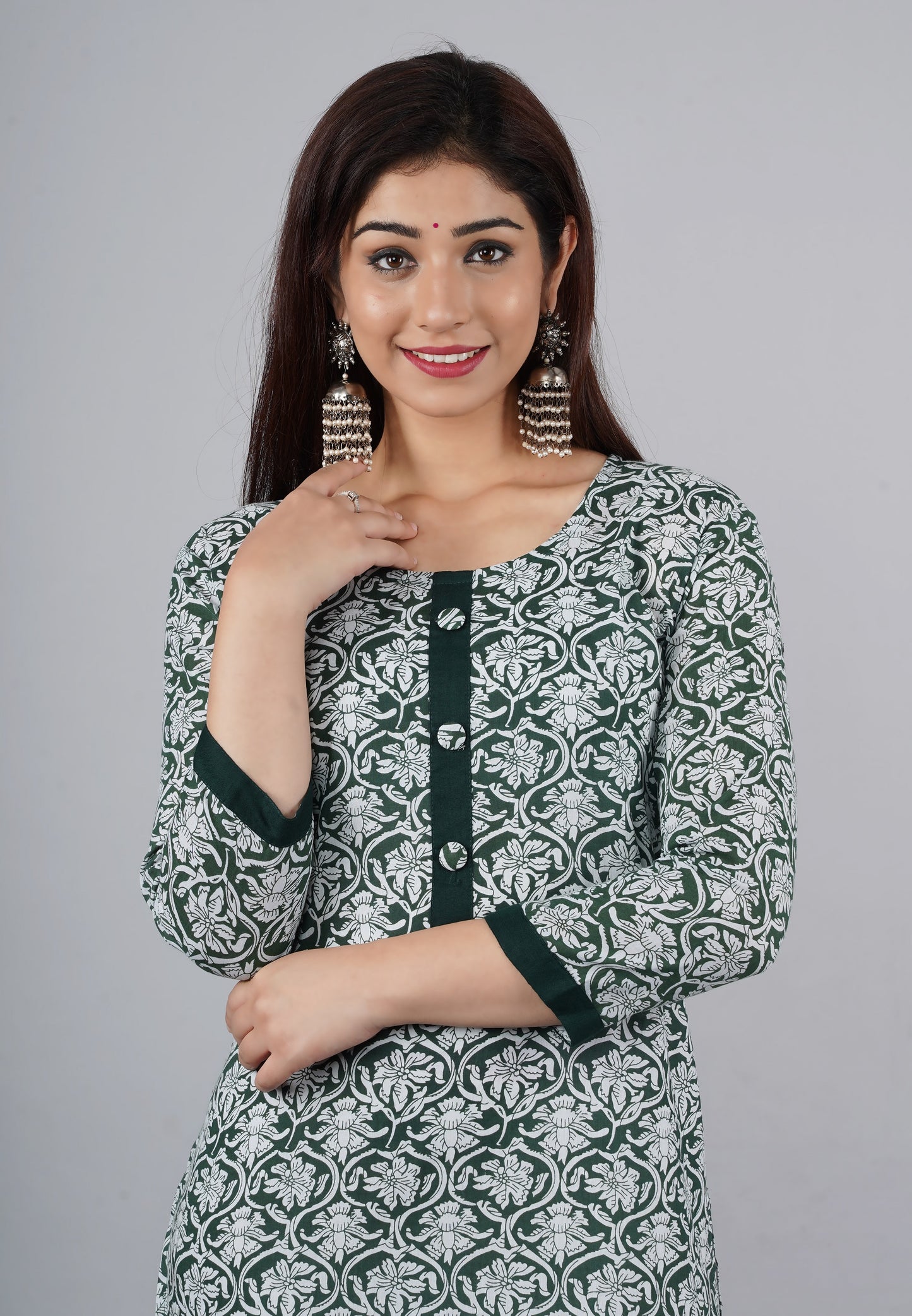 Designer Pure Cotton Green Printed Kurti