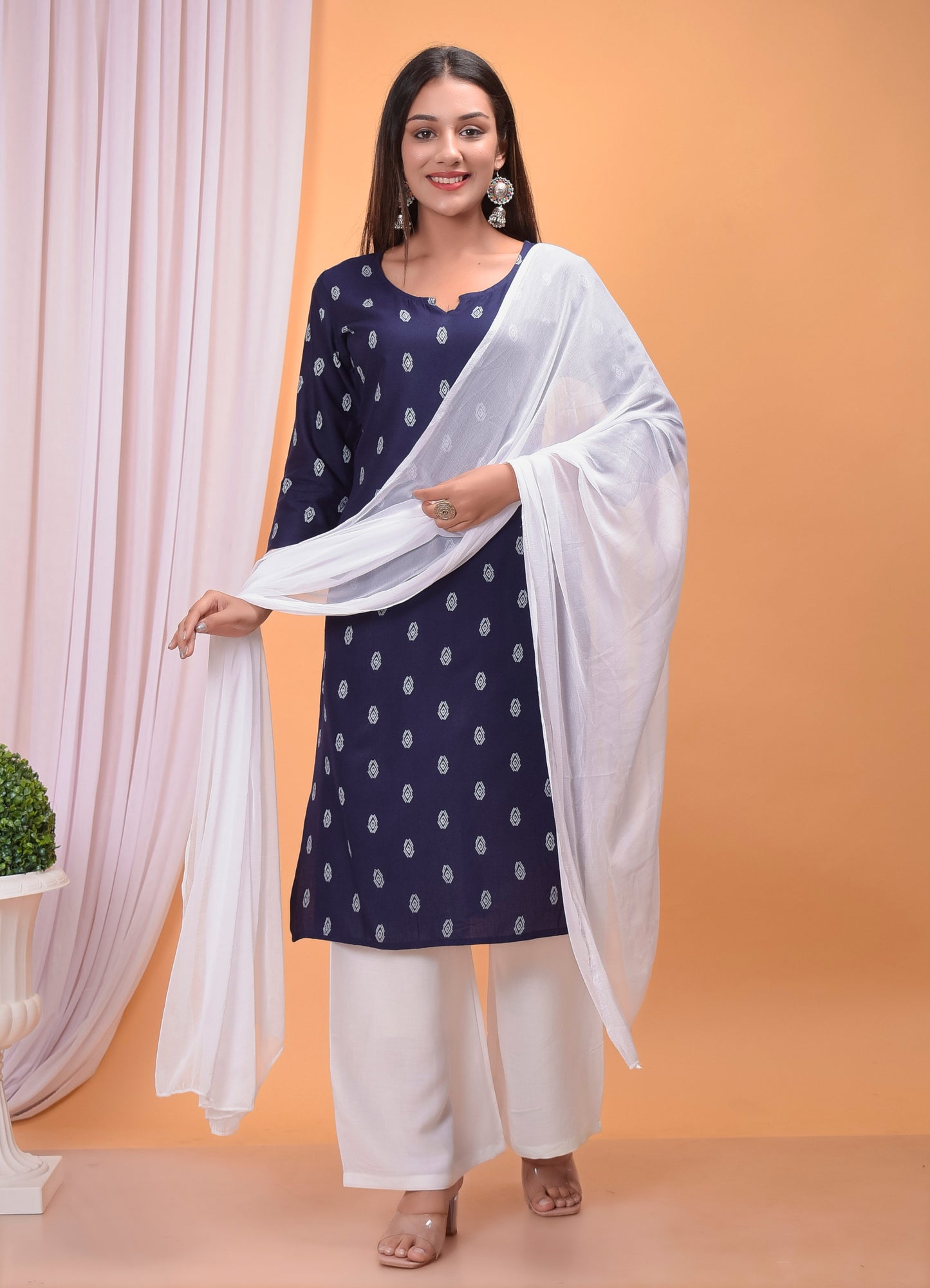 Designer Blue Printed Kurta Palazzo Set Plus Size