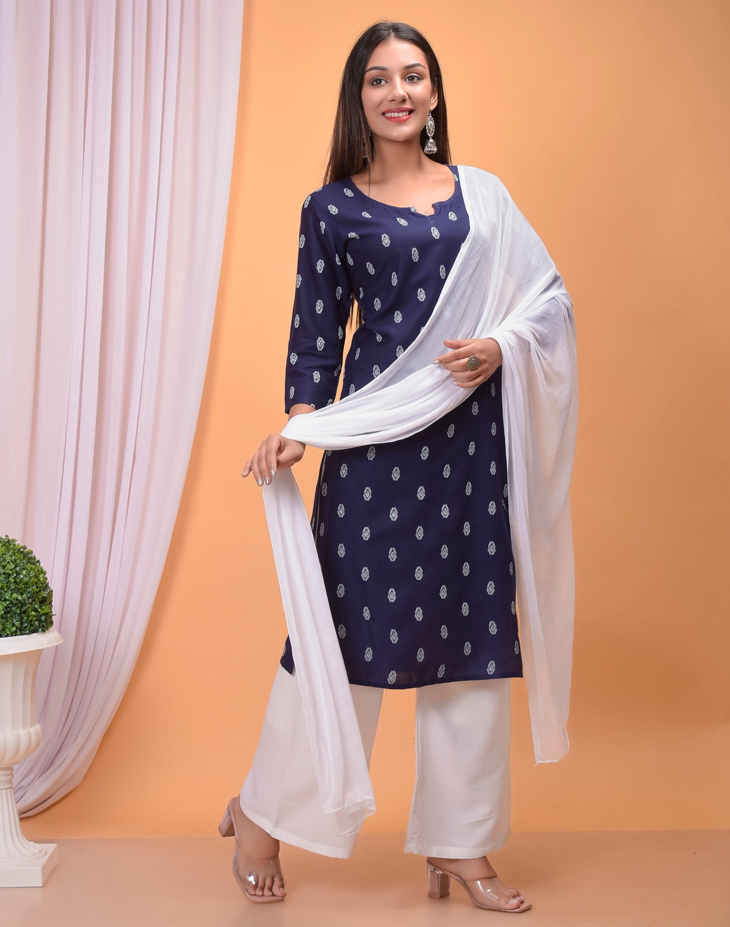 Designer Blue Printed Kurta Palazzo Set Plus Size