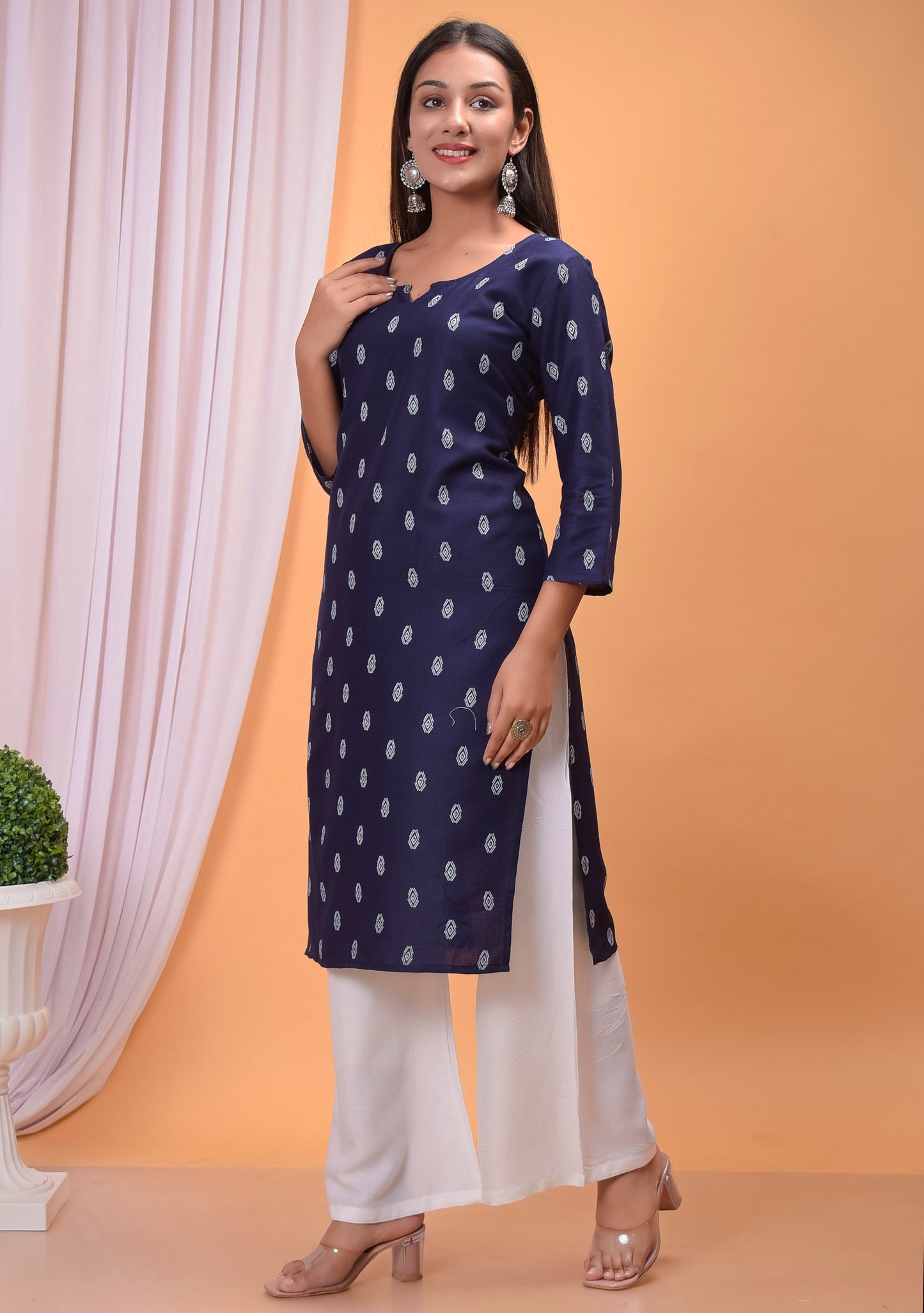 Designer Blue Printed Kurta Palazzo Set Plus Size