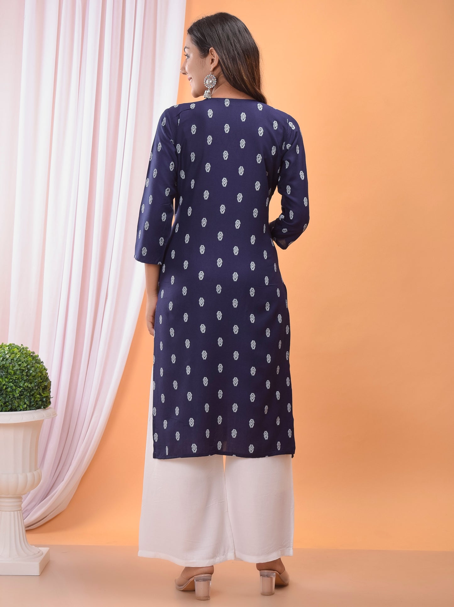 Designer Blue Printed Kurta Palazzo Set Plus Size