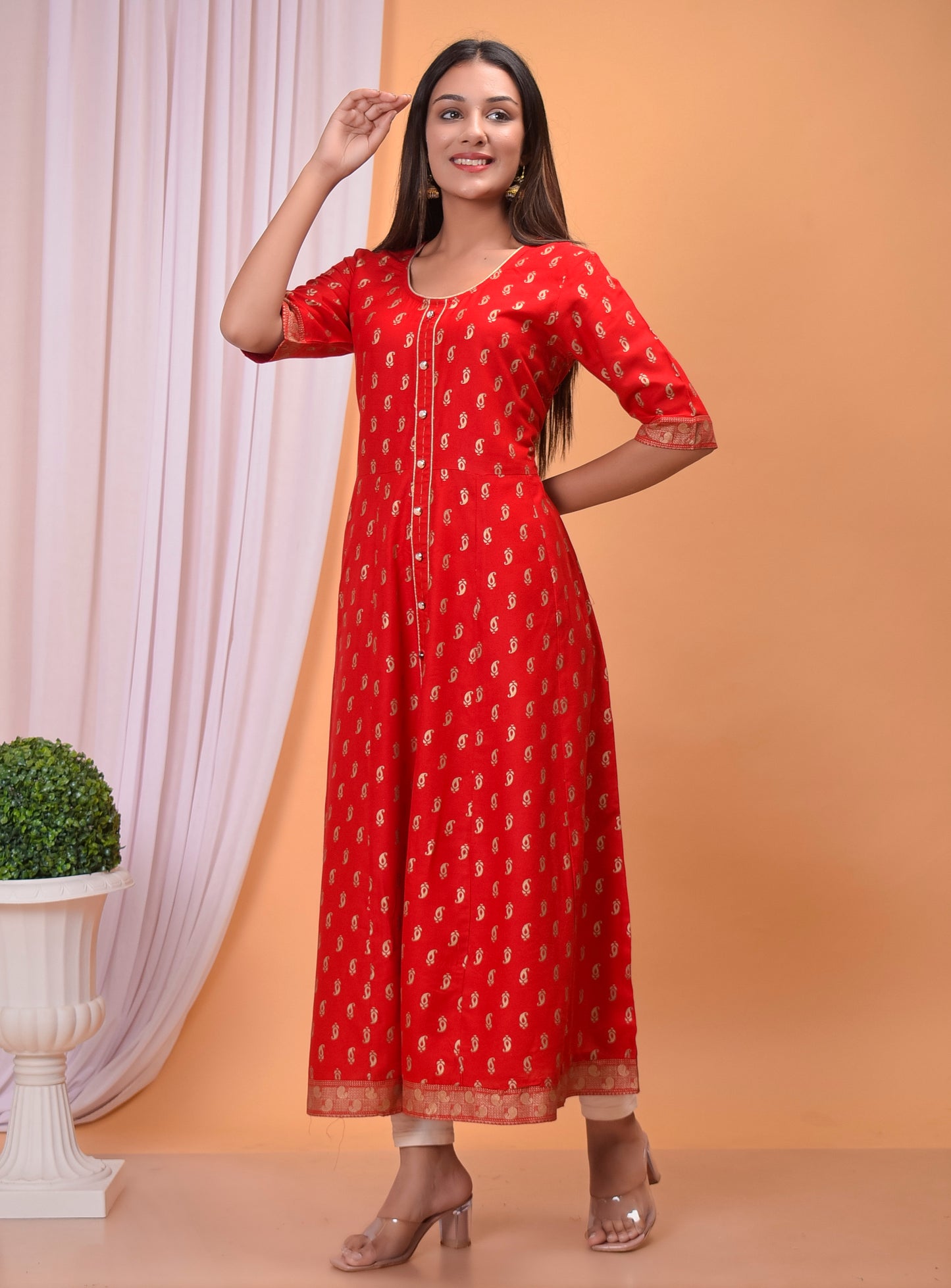 Designer Red Long Anarkali Kurti