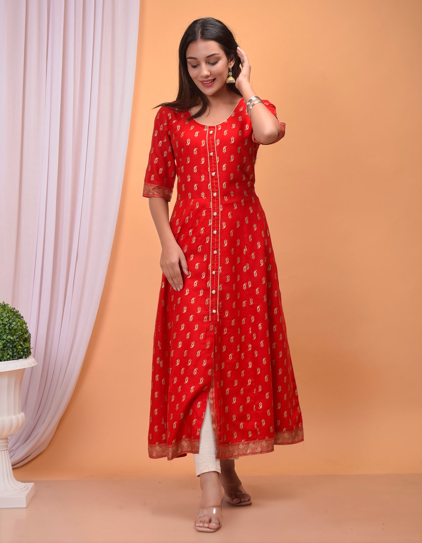 Designer Red Long Anarkali Kurti