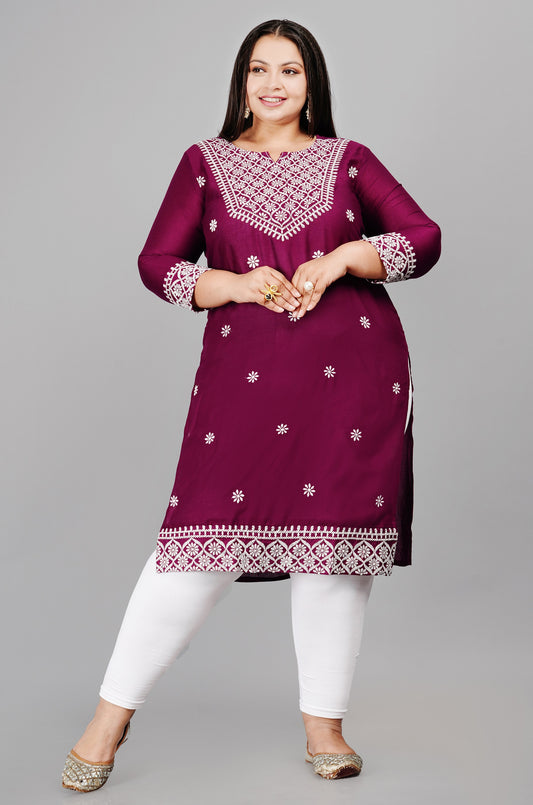 Trendy Plus size Purple Embroidery Kurti