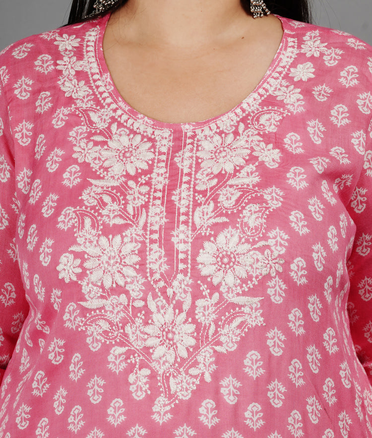 Designer Pink Embroidered Kurti