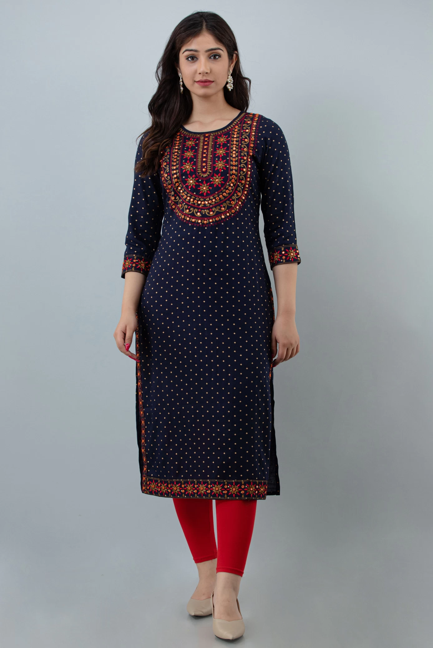 Trendy Blue Embroidered Kurti