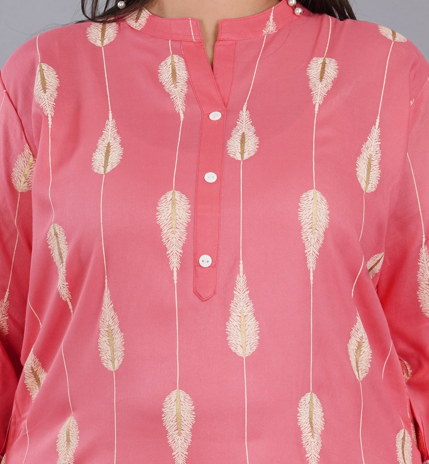 Plus Size Pink Printed Kurti with dori