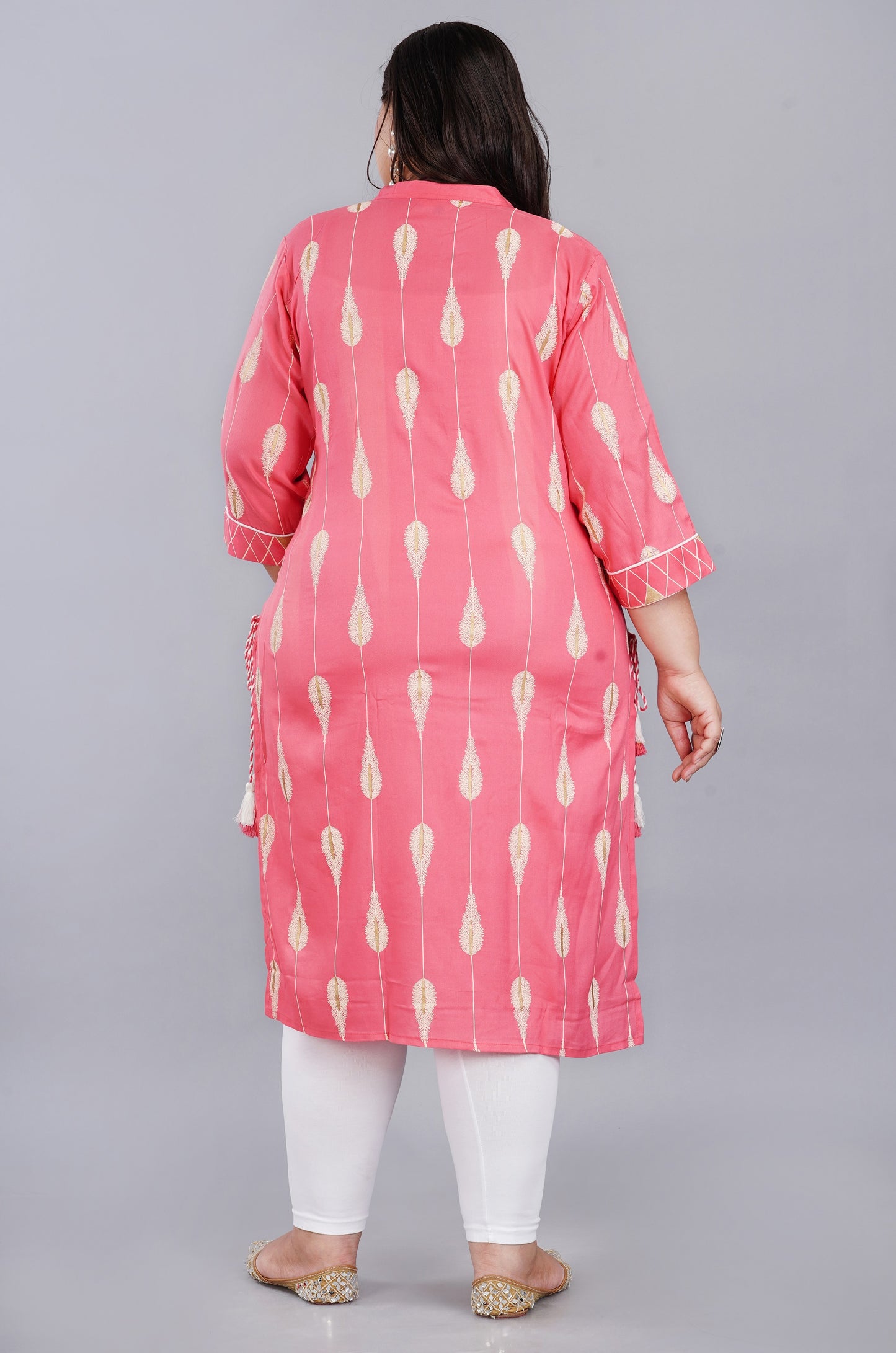 Plus Size Pink Printed Kurti with dori