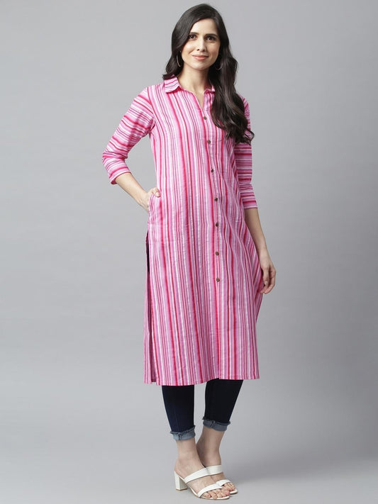 Pink collared kurti in plus size