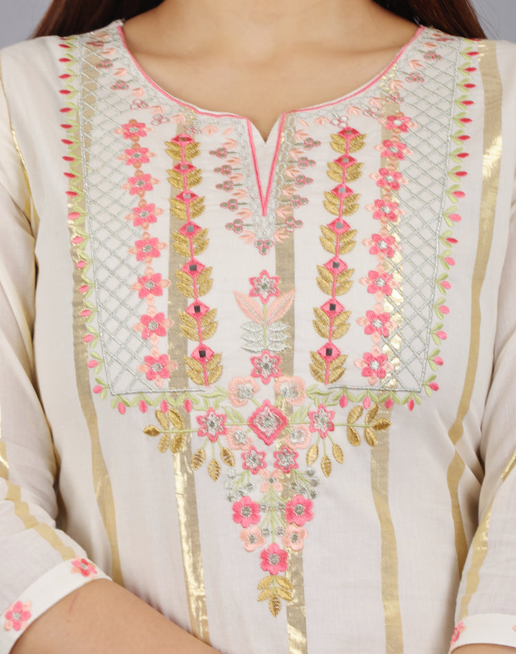 Designer Cotton White Embroidered Kurti
