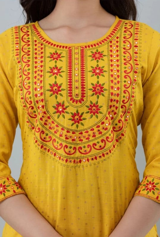Trendy Yellow Embroidered Kurti