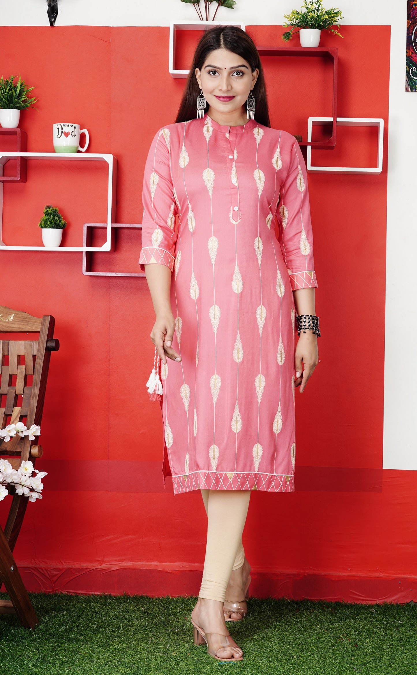 Plus Size Pink Printed Kurti