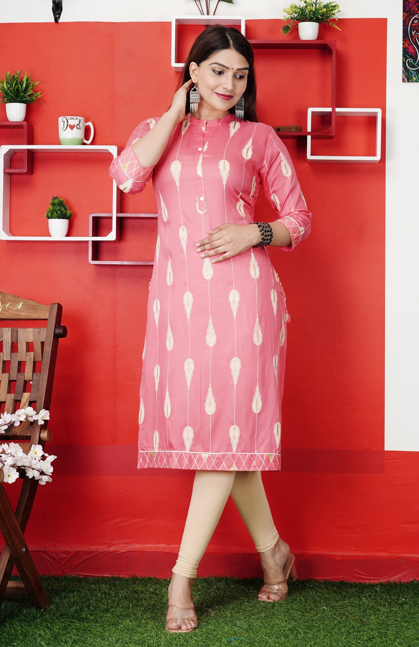 Plus Size Pink Printed Kurti