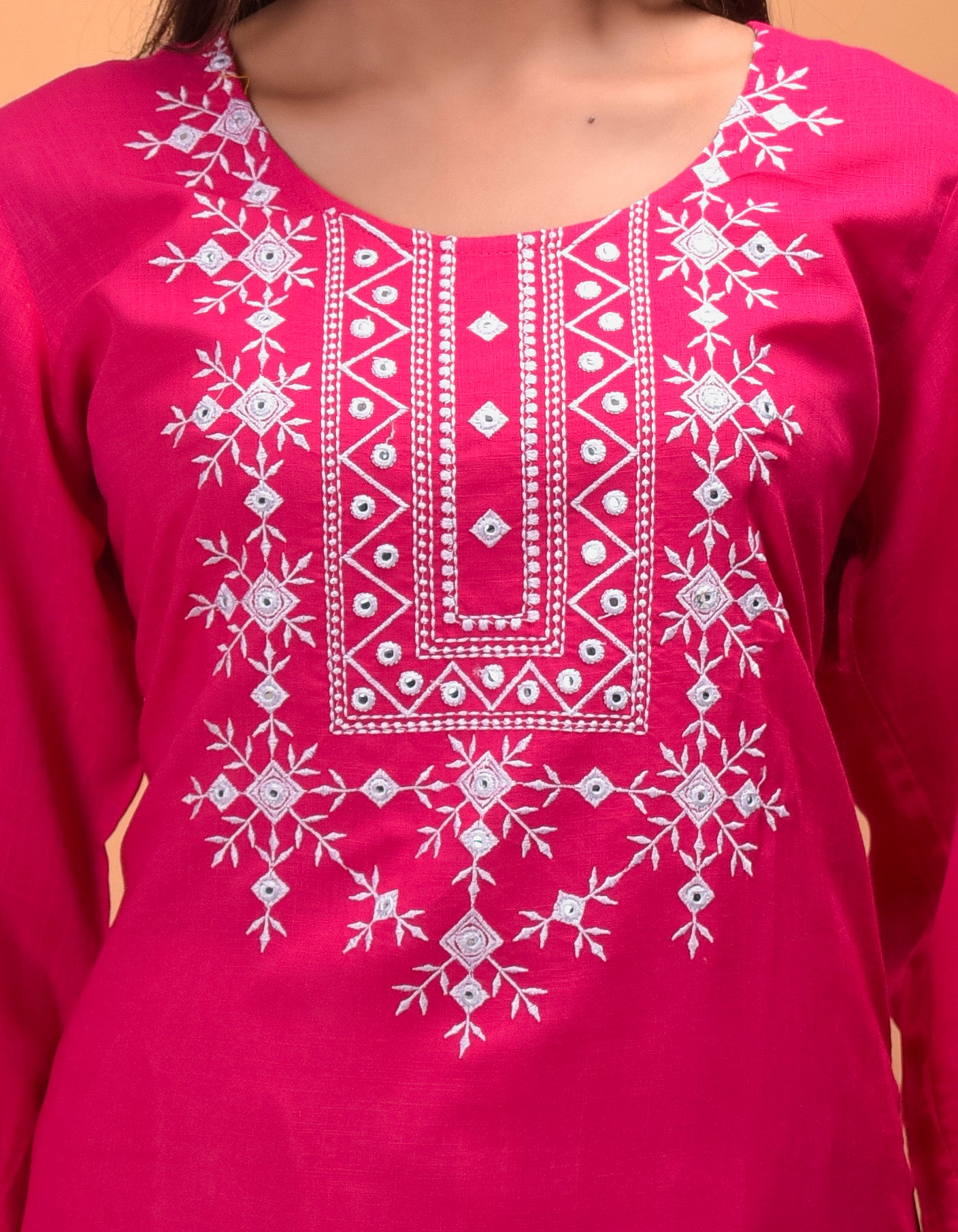 Pink Embroidered Kurta, Palazzo Dupatta Set