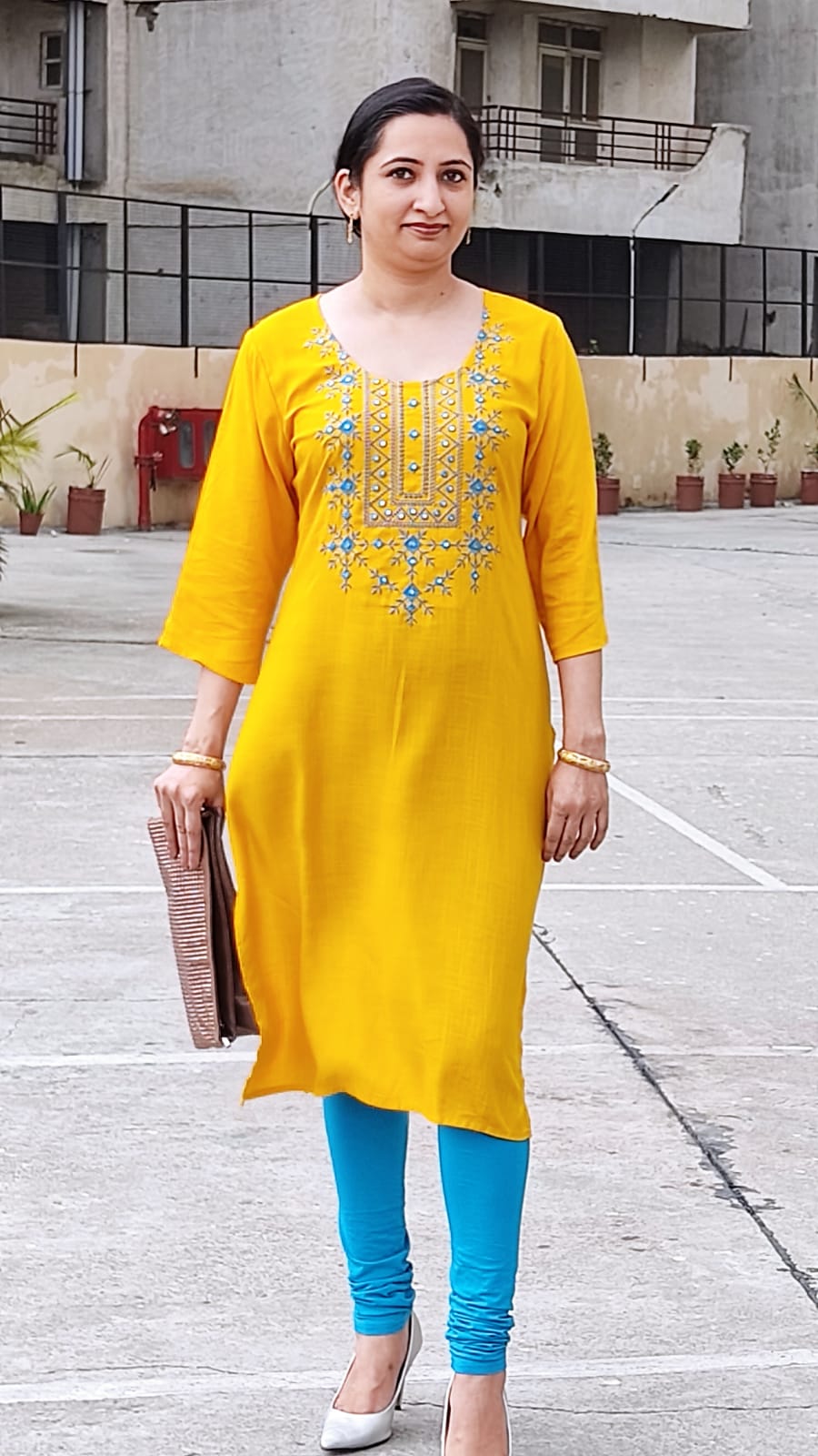 Embroidered Mustard Yellow plus size Kurti