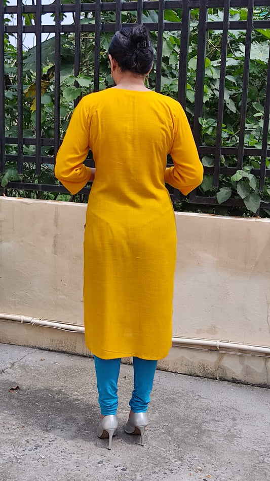 Embroidered Mustard Yellow plus size Kurti