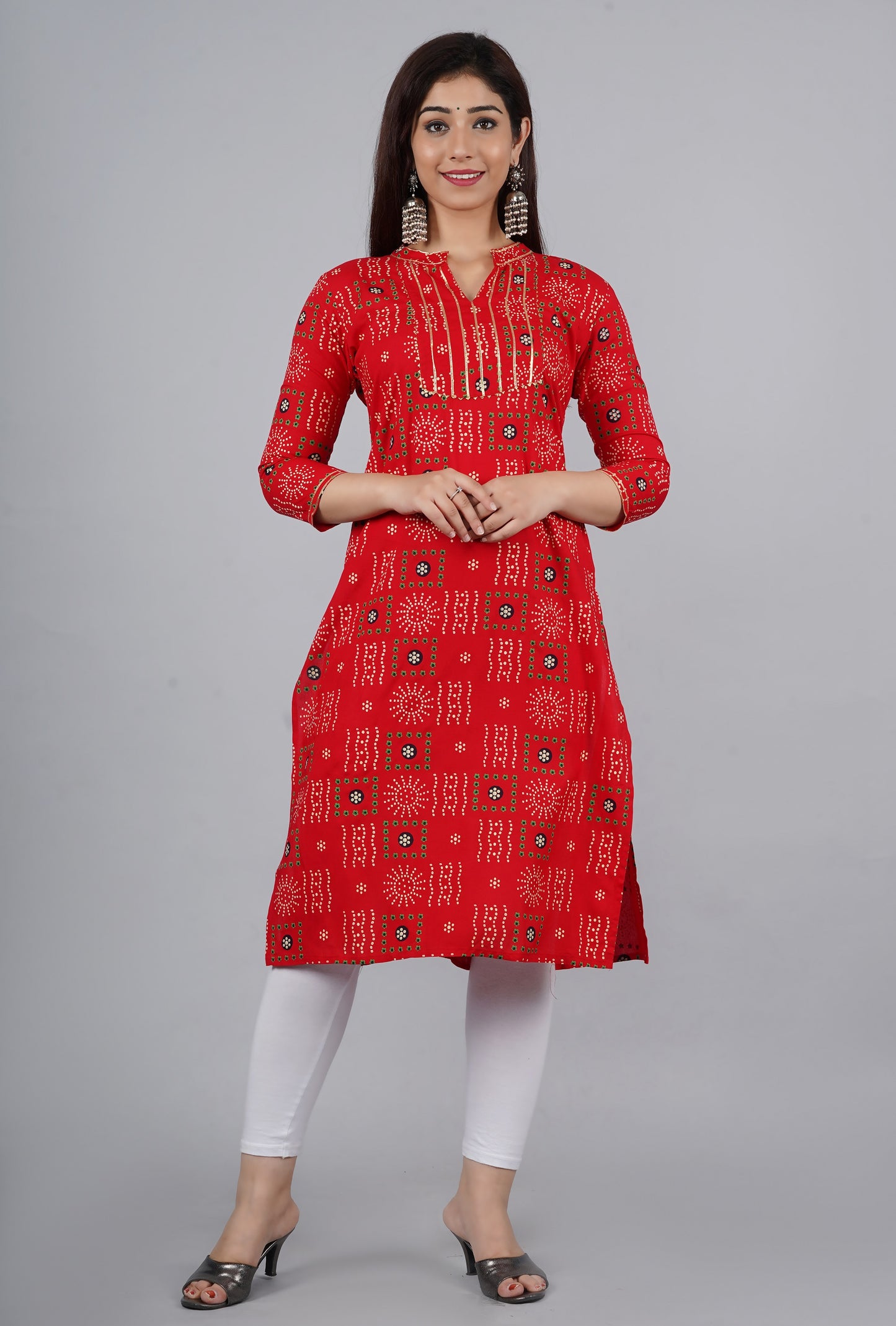 Plus size Designer Red Printed Kurti