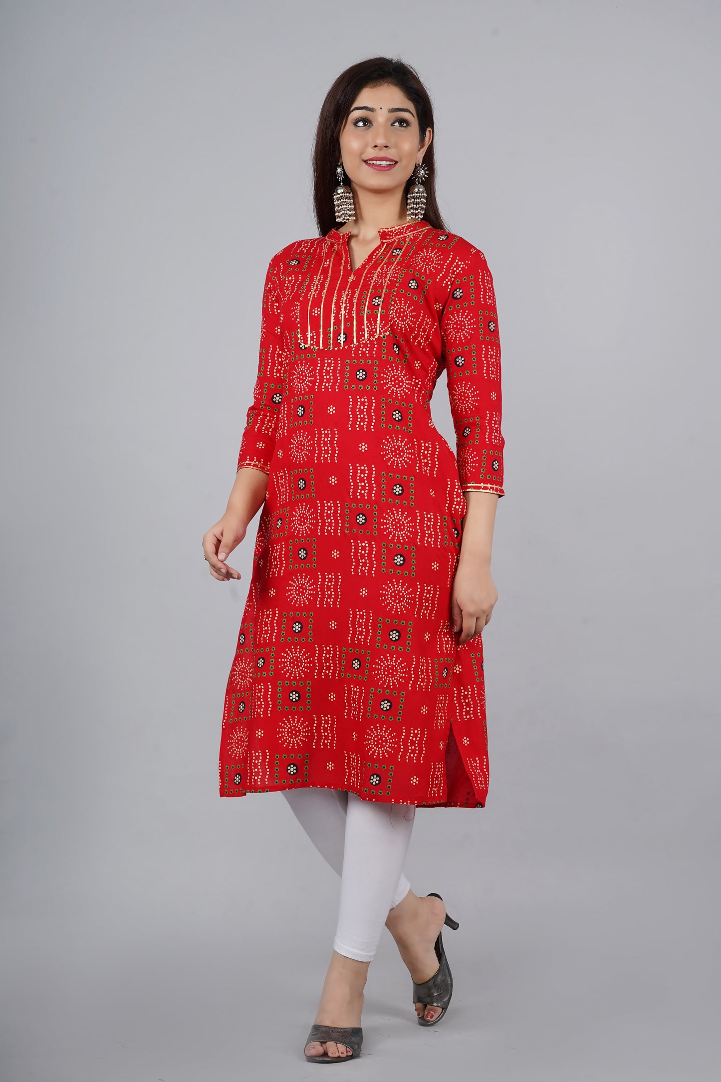 Plus size Designer Red Printed Kurti