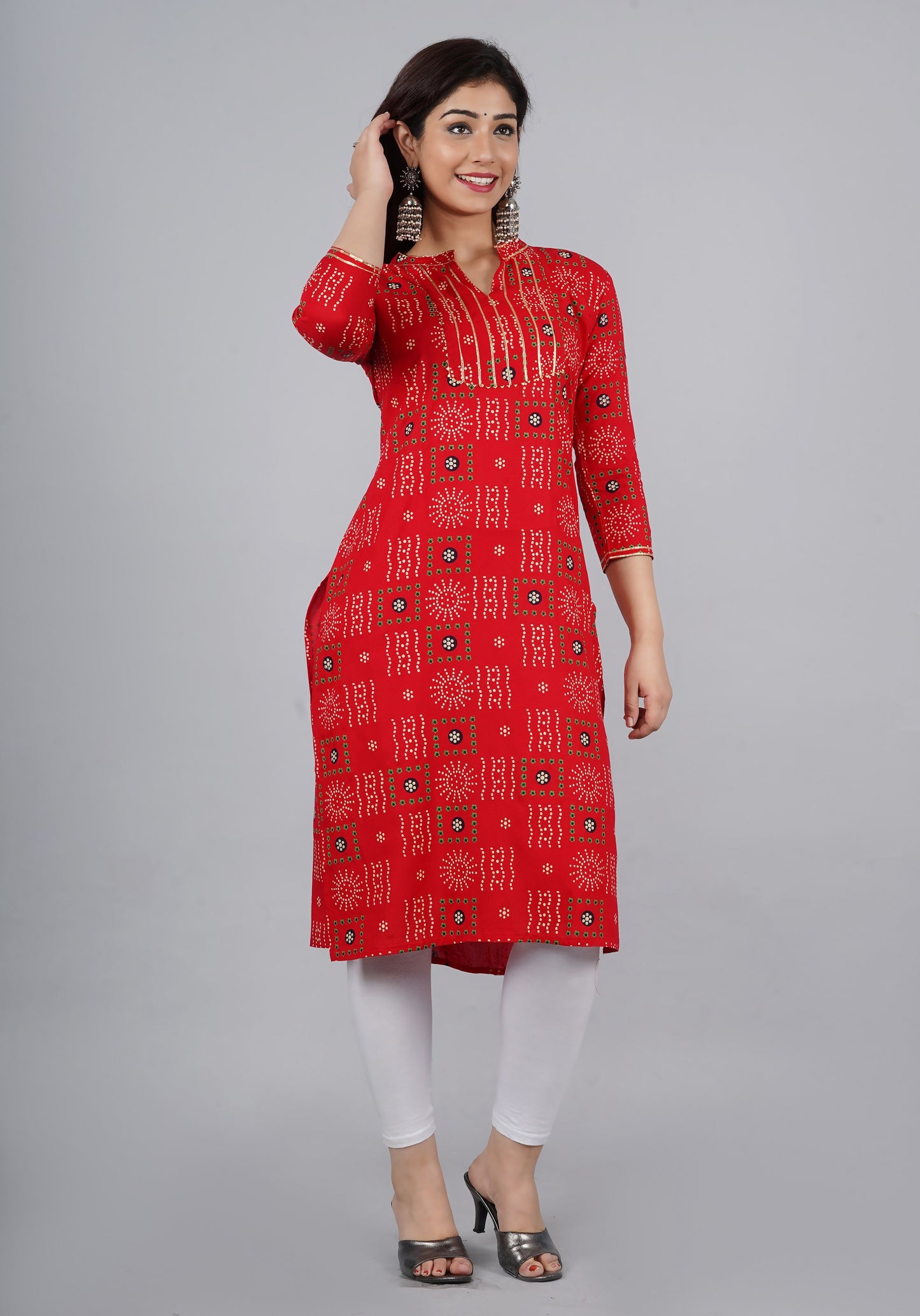 Plus size Designer Red Printed Kurti