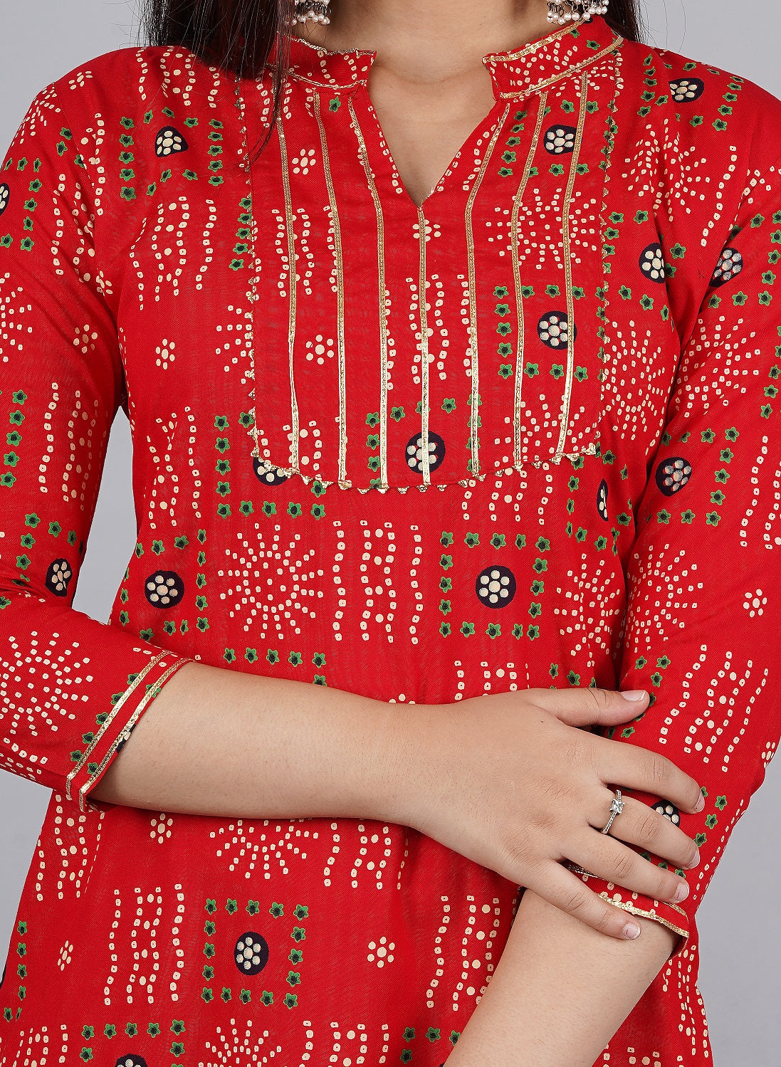 Plus size Designer Red Printed Kurti