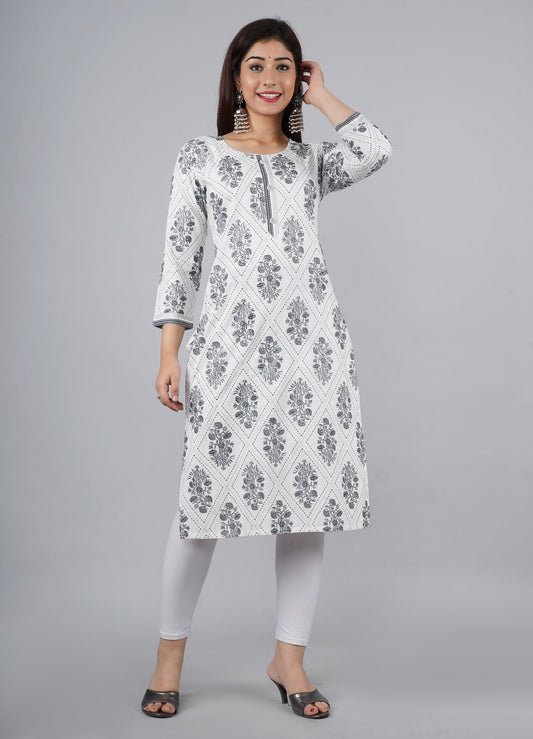 Designer White Printed Kurti