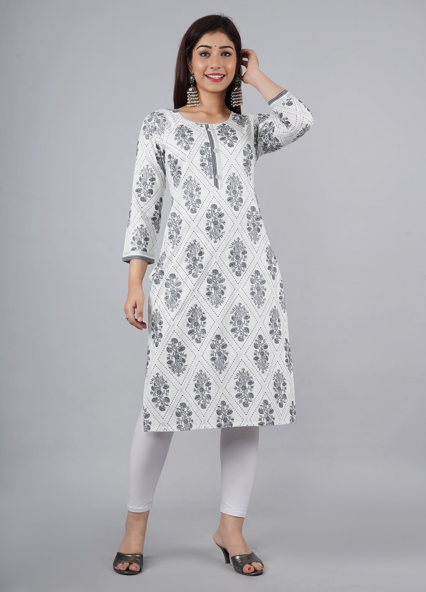 Designer White Printed Kurti