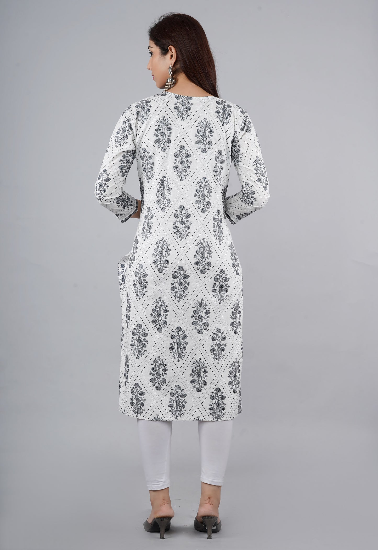 Designer White Printed Kurti