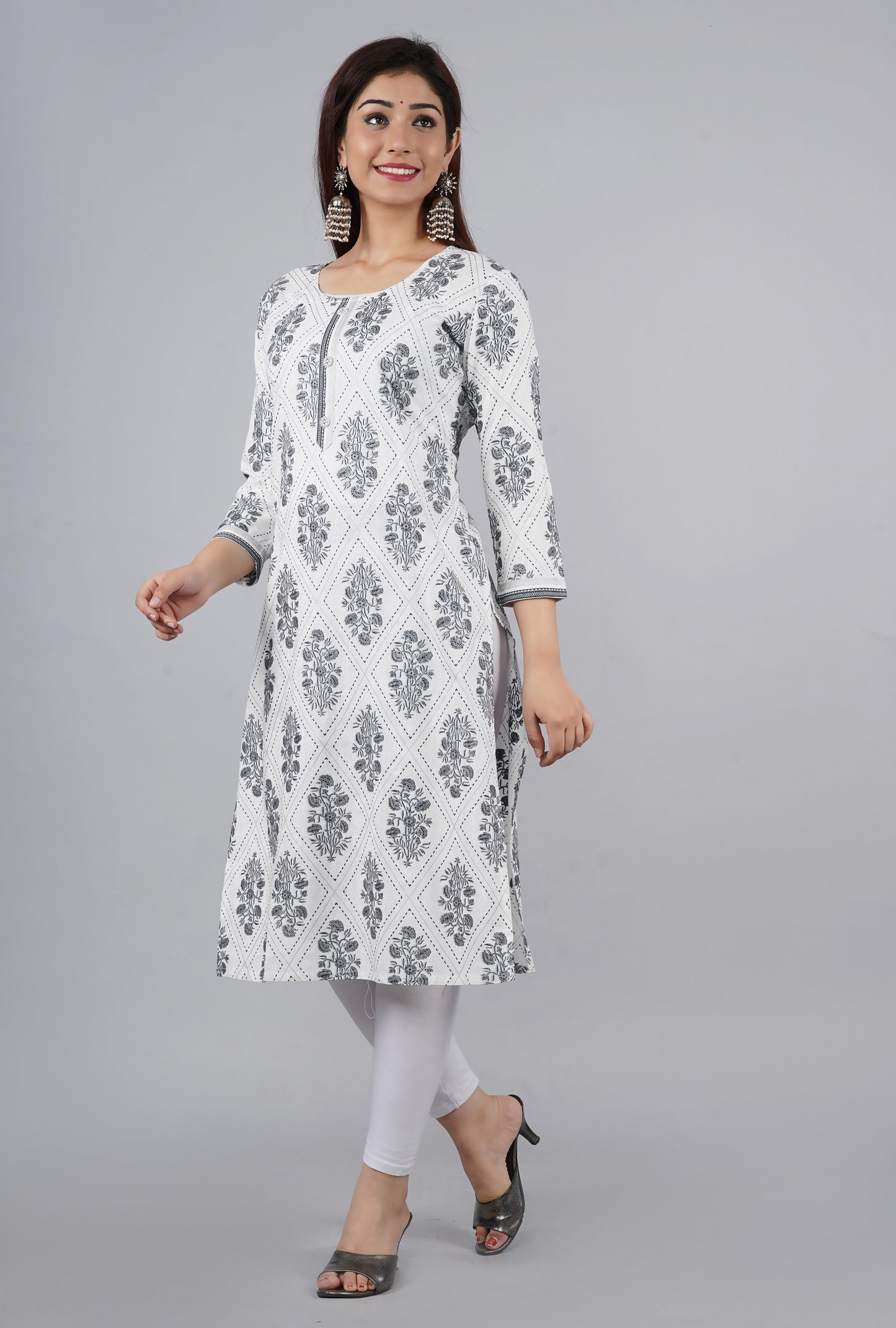 Designer White Printed Kurti