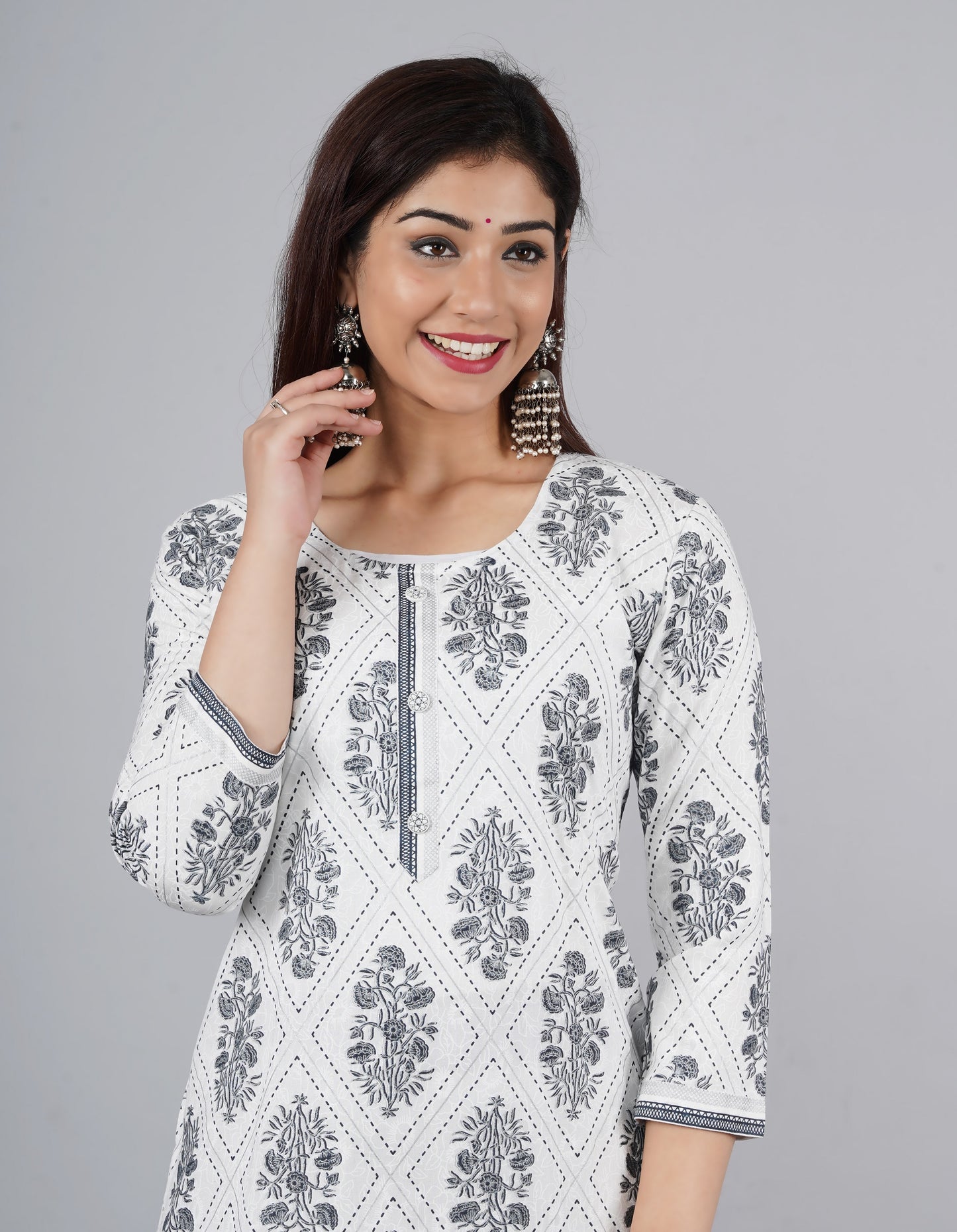 Designer White Printed Kurti