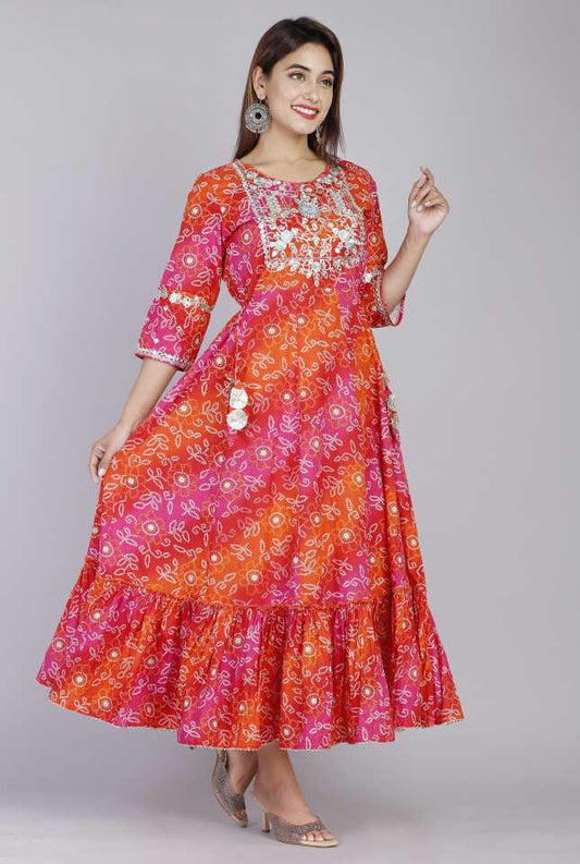 Designer Embroidered Bandhani Print Kurti
